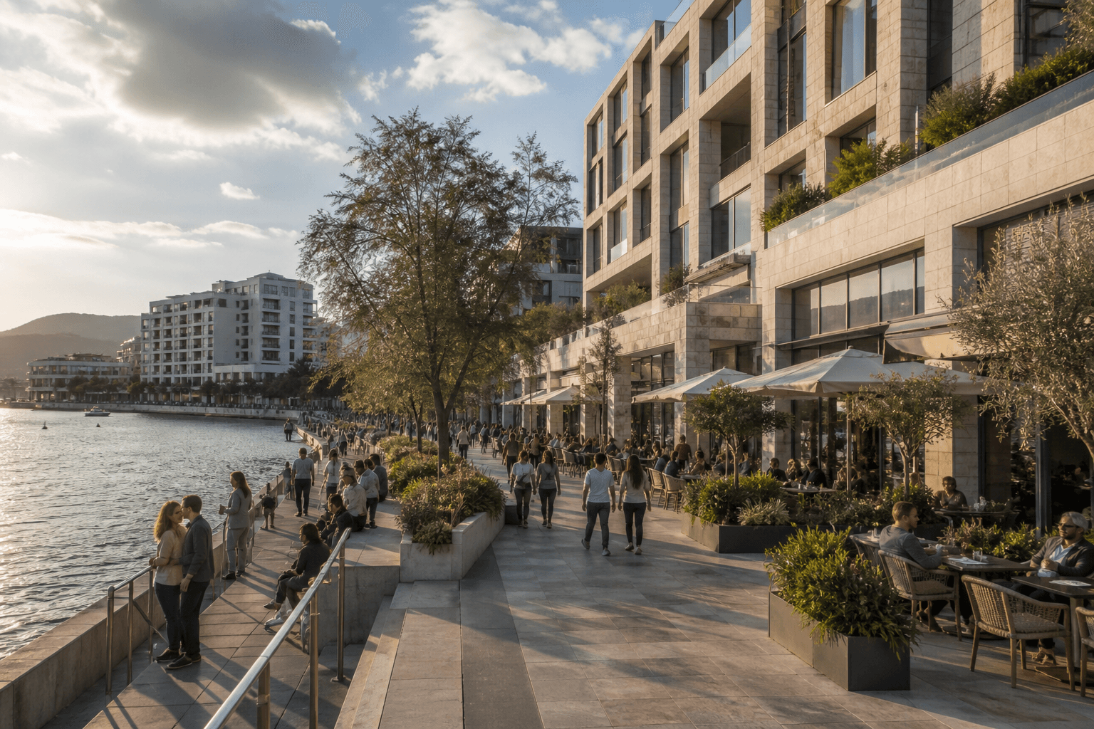 Coastal mixed-use district with contemporary architecture